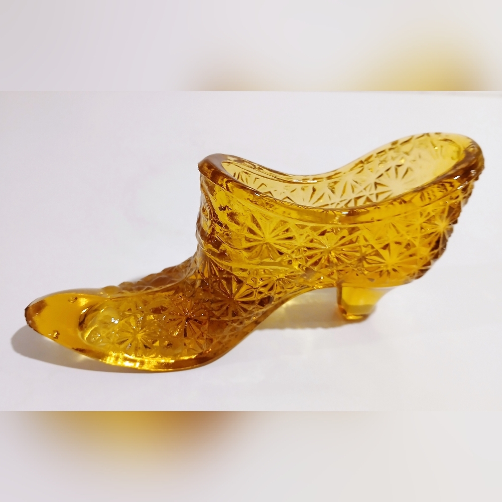 Vintage Amber Glass Decorative Shoe